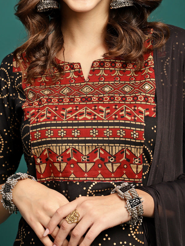 Petal Path Printed Straight Kurta With Trouser & Dupatta Set