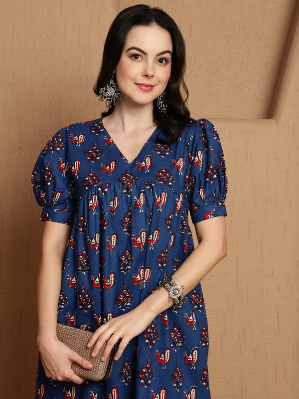 Kavini Blue Printed Cotton Co-ord Set with Top & Trousers