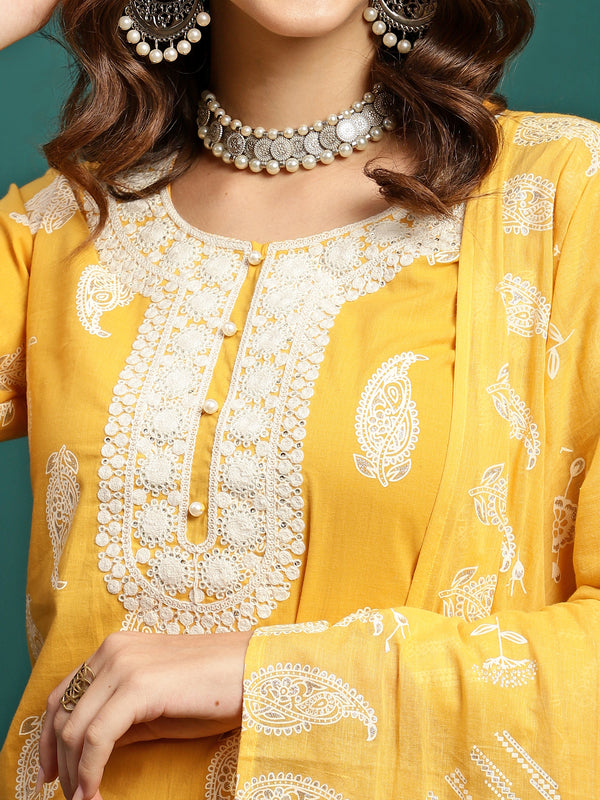 Amber Radiance Embroidered Pure Cotton Kurta Trouser With Dupatta