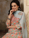 Neelika Floral Printed Blue Cotton Kurta with Trousers & Dupatta