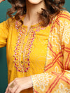 Sun Drape Printed & Embroidered Straight Kurta With Trouser & Dupatta Set