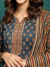 Ocean Drift Printed Pure Cotton Straight Kurta With Trouser & Dupatta Set