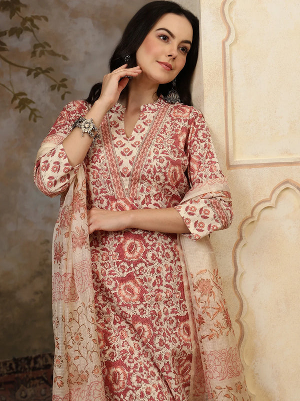 Amaira Floral Printed Straight Pure Cotton Kurta Set with Trousers & Dupatta - BANDIA
