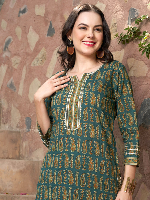 Verdant Bloom Green Floral Printed Kurta Pant with Dupatta Set Elegant Ethnic Wear for Women