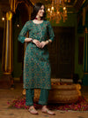Green Ethnic Motifs Printed Gotta Patti Straight Kurta & Trouser With Dupatta