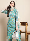 Blue & Gold Ethnic Motifs Printed Pure Cotton Kurta With Trouser & Dupatta