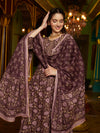Purple Floral Printed Pure Cotton Anarkali Kurta & Trouser With Dupatta
