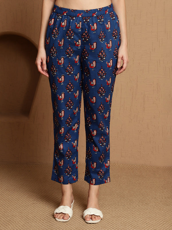 Kavini Blue Printed Cotton Co-ord Set with Top & Trousers