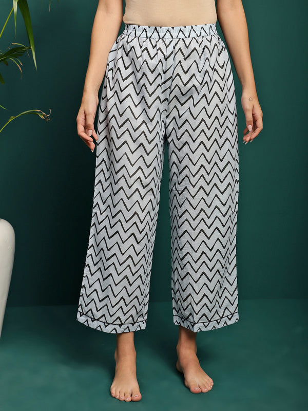 Zig Aura Chevron Printed Pure Cotton Shirt & Pyjama Co-Ord Set