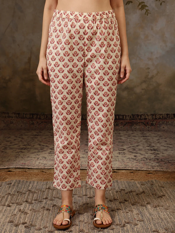 Amaira Floral Printed Straight Pure Cotton Kurta Set with Trousers & Dupatta - BANDIA