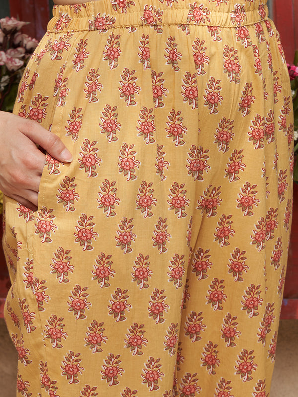 Printed Pure Cotton Straight Kurta With Trouser & Dupatta