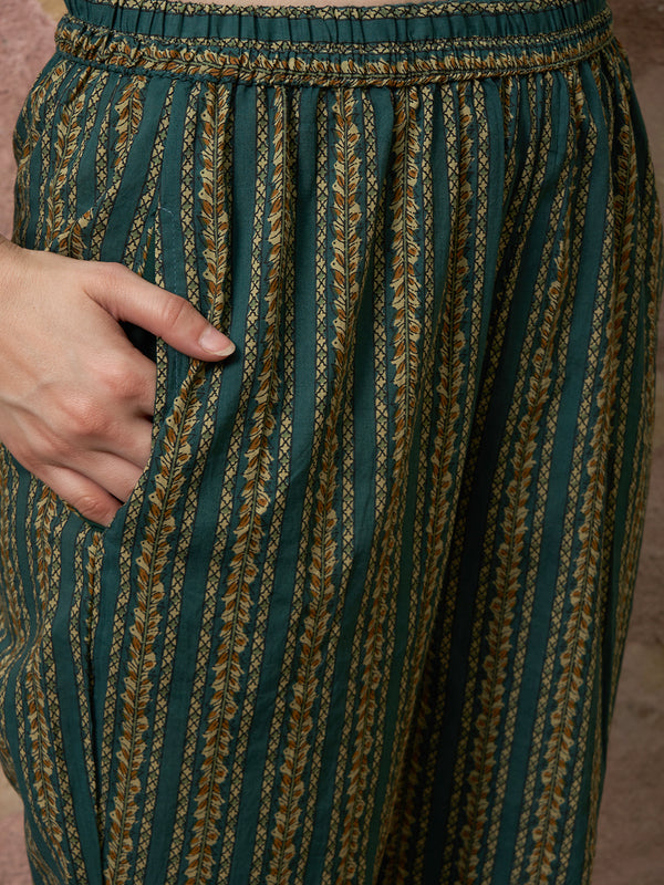 Verdant Bloom Green Floral Printed Kurta Pant with Dupatta Set Elegant Ethnic Wear for Women