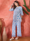 Indira Block Printed Pure Cotton Top with Trouser Co-ord Set