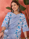 Indira Block Printed Pure Cotton Top with Trouser Co-ord Set