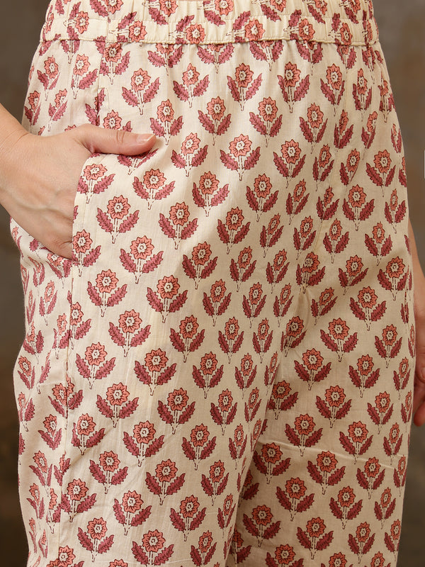 Amaira Floral Printed Straight Pure Cotton Kurta Set with Trousers & Dupatta