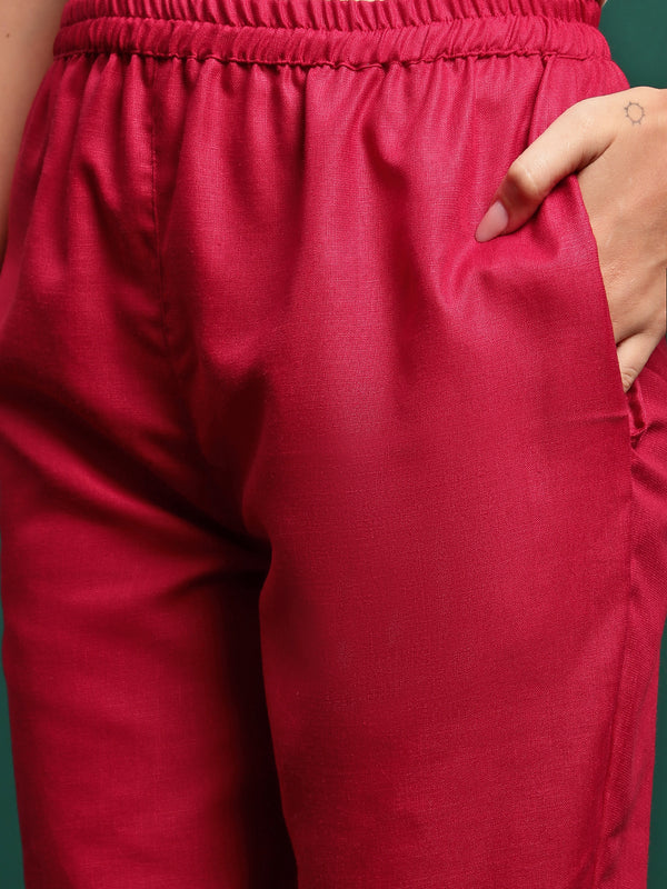 Aurora Thread Floral Embroidered Round-Neck Straight Kurta With Trousers & Dupatta