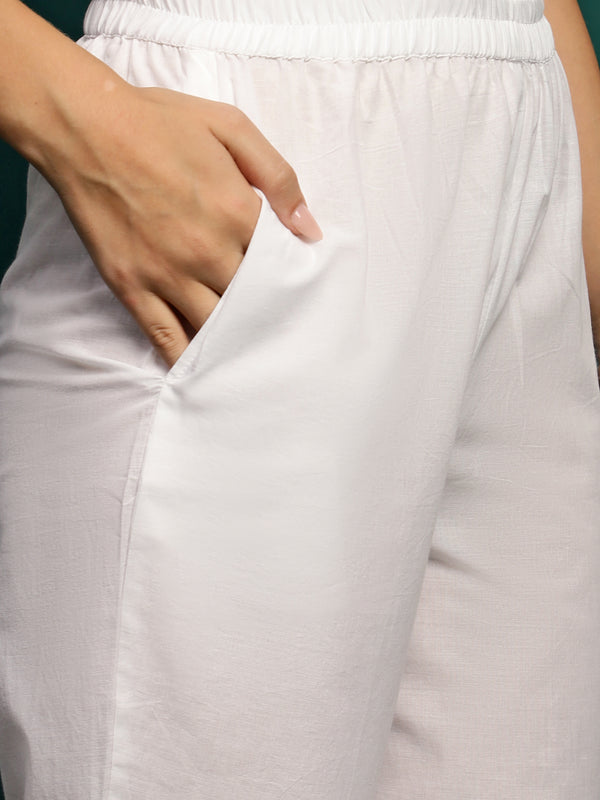 Embroidered Pure Cotton A-Line Kurta With Trouser Set