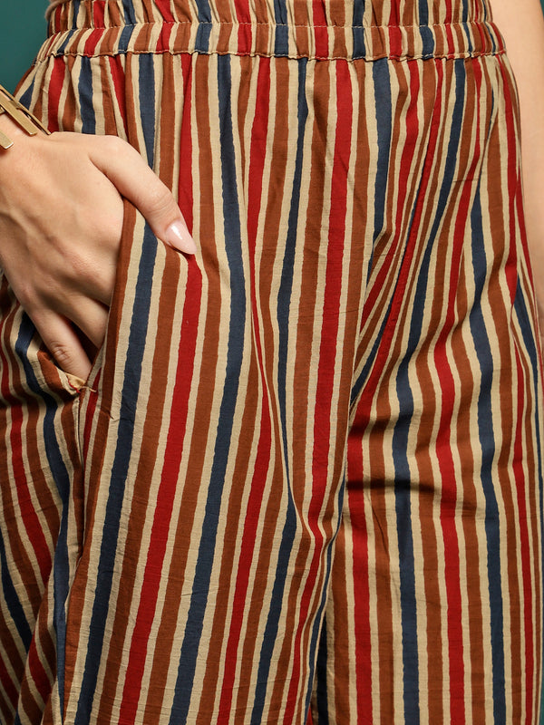 Ocean Drift Printed Pure Cotton Straight Kurta With Trouser & Dupatta Set