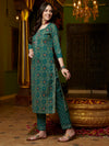 Green Ethnic Motifs Printed Gotta Patti Straight Kurta & Trouser With Dupatta