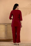 Crimson Elegance – Silk Blend Floral Embroidered Co-Ord Set