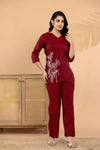Crimson Elegance – Silk Blend Floral Embroidered Co-Ord Set