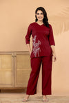 Crimson Elegance – Silk Blend Floral Embroidered Co-Ord Set