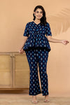 Midnight Ikat – Navy Blue Pure Cotton Printed Co-Ord Set for Women