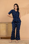 Midnight Ikat – Navy Blue Pure Cotton Printed Co-Ord Set for Women