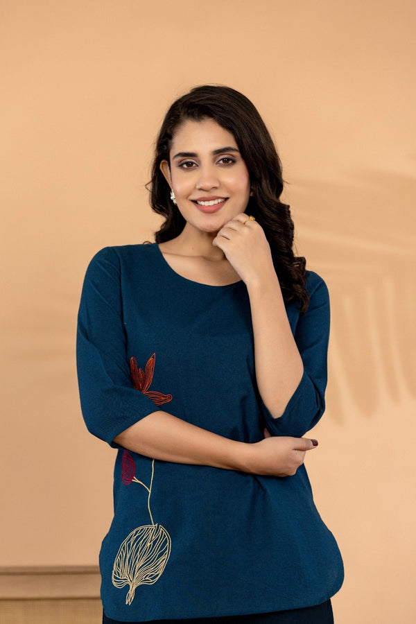 Ocean Grace – Cotton Flex Floral Embroidered Co-Ord Set