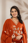 Bandia Luxe Rust Embroidered Kurta Set with Dupatta