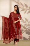 Royale Maroon Printed Anarkali Kurta Set with Dupatta