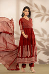 Royale Maroon Printed Anarkali Kurta Set with Dupatta