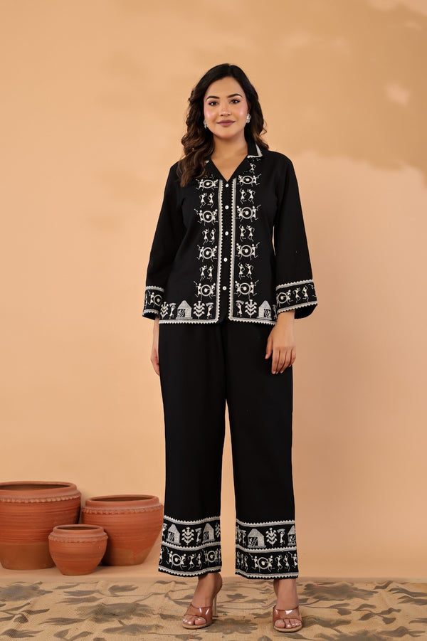 Black Artisan – Premium Cotton Flex Embroidered Co-Ord Set for Women