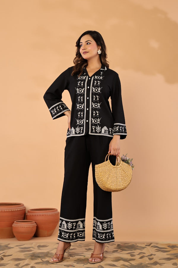 Black Artisan – Premium Cotton Flex Embroidered Co-Ord Set for Women