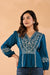 Women Teal Blue Floral Embroidered Peplum Top