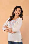 Ivory Petals – Cotton Flex Floral Embroidered Top
