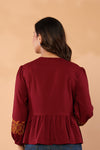Women V-Neck Embroidered Western Top