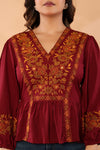 Women V-Neck Embroidered Western Top