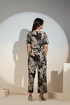 Black Tropical Printed Co-ord Set for Women – Crop Top & Pants