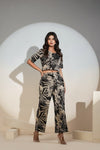 Black Tropical Printed Co-ord Set for Women – Crop Top & Pants