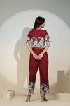 Maroon Floral Printed Co-ord Set for Women – Crop Top & Pants