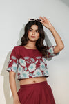 Maroon Floral Printed Co-ord Set for Women – Crop Top & Pants