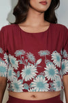 Maroon Floral Printed Co-ord Set for Women – Crop Top & Pants