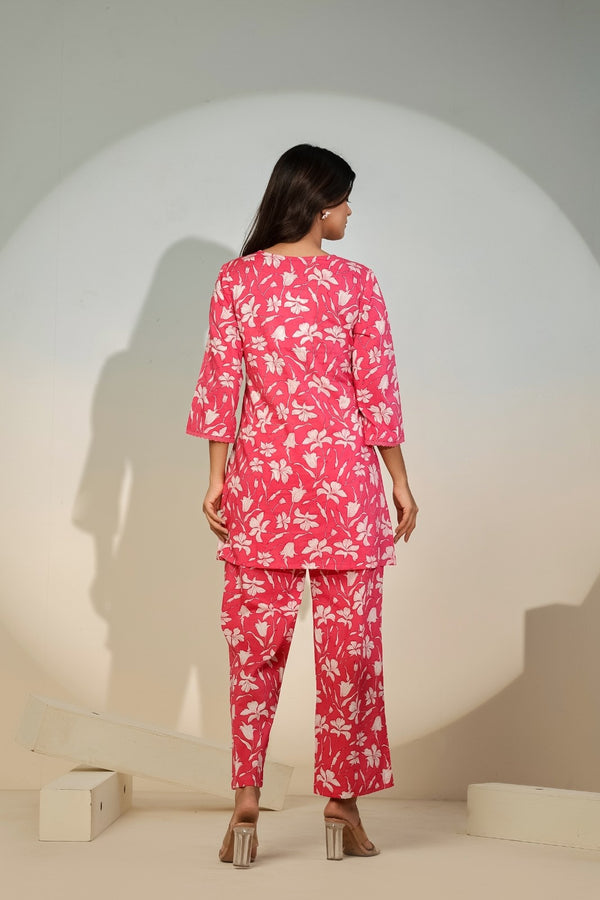 Pink Floral Co-Ord Set for Women – Casual Cotton Lounge Wear