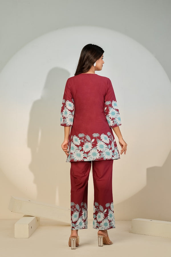 Maroon Bloom Luxe Co-Ord Set