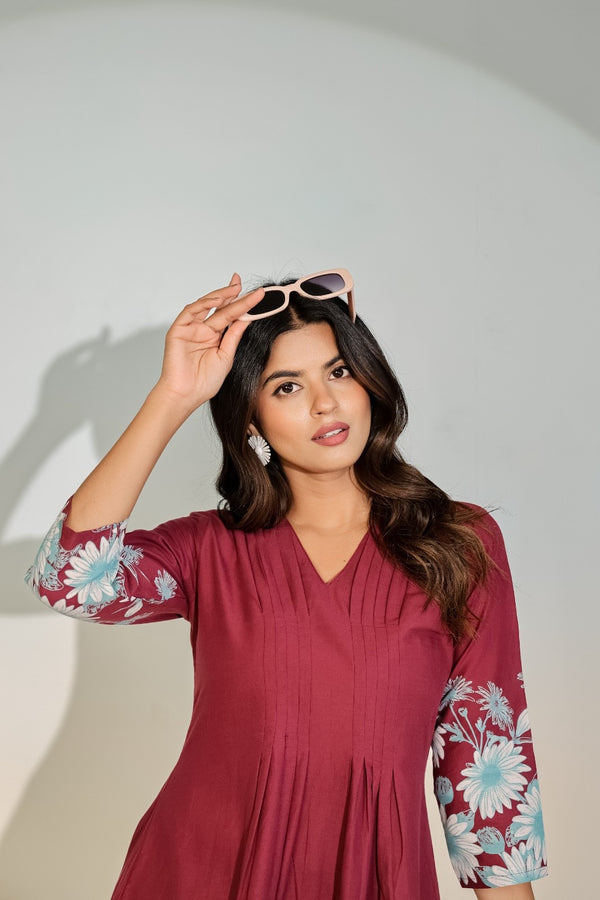 Maroon Bloom Luxe Co-Ord Set