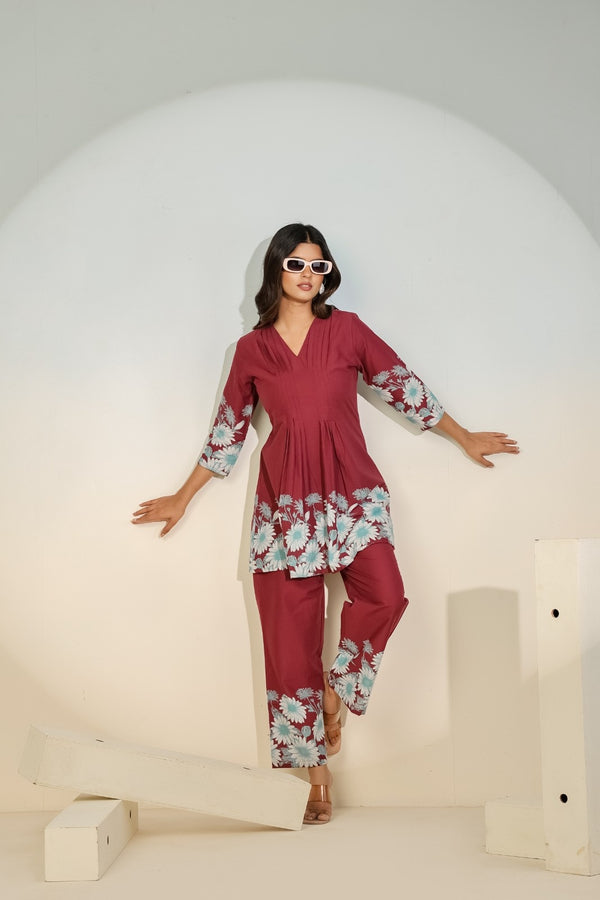 Maroon Bloom Luxe Co-Ord Set