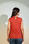 Aurelia Scarlet Peplum Top – Women’s Red Printed Sleeveless Ethnic Designer Top