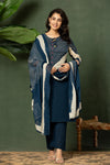 Indigo Heritage – Premium Cotton Kurta Pant with Dupatta Set