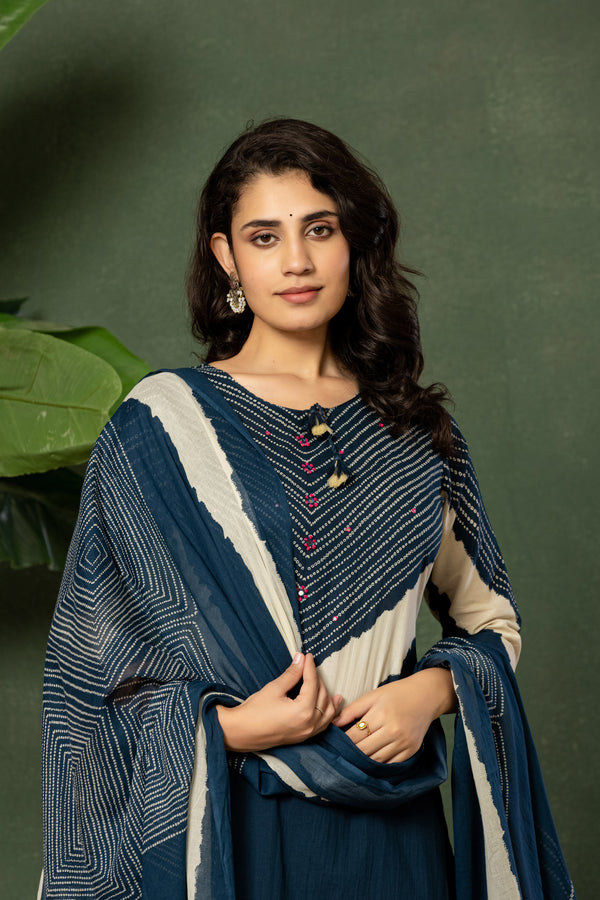 Indigo Heritage – Premium Cotton Kurta Pant with Dupatta Set